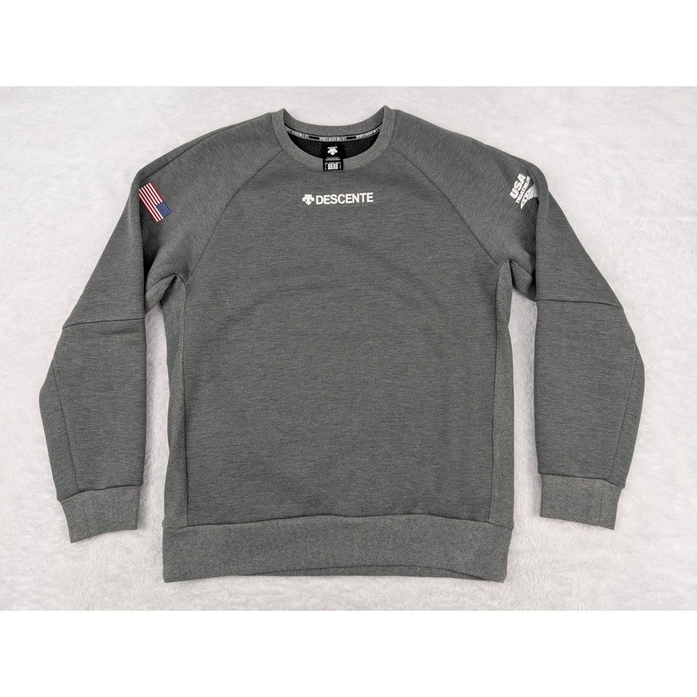 Descente USA Triathlon Sweatshirt Men's Size S Gray Long Sleeve USA Flag
